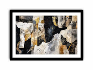 Abstract collage with textured gold accents