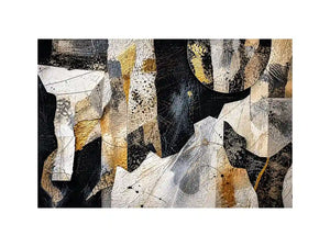 Abstract collage with textured gold accents
