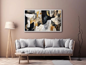 Abstract collage with textured gold accents