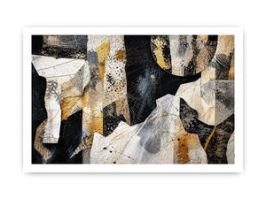 Abstract collage with textured gold accents