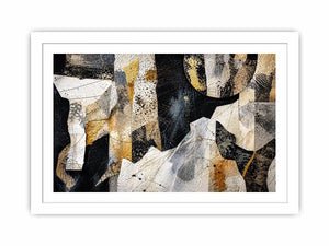 Abstract collage with textured gold accents