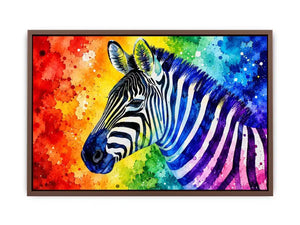 Rainbow-striped zebra in vibrant watercolor