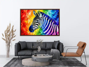 Rainbow-striped zebra in vibrant watercolor