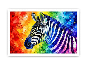 Rainbow-striped zebra in vibrant watercolor