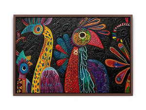 Vibrant folk-art bird mural