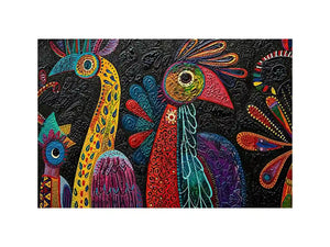 Vibrant folk-art bird mural