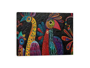 Vibrant folk-art bird mural