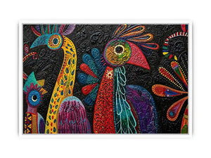 Vibrant folk-art bird mural