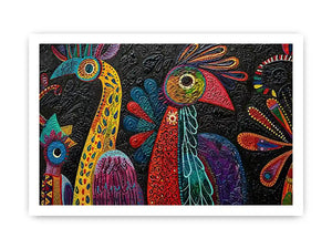 Vibrant folk-art bird mural