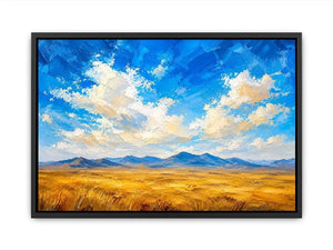 Vast golden plains beneath dramatic skies