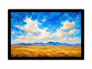 Vast golden plains beneath dramatic skies