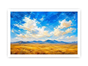 Vast golden plains beneath dramatic skies