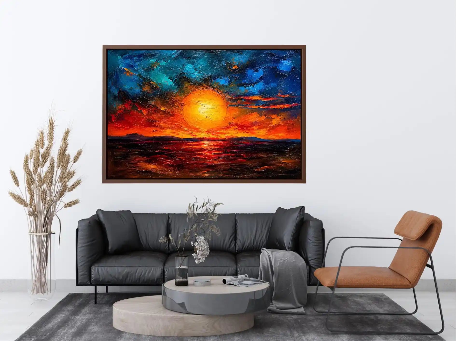 Vivid abstract sunset with glowing reflections