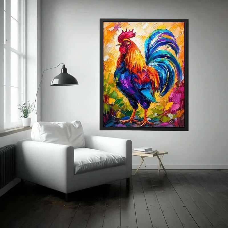 Vibrant rooster in abstract colors