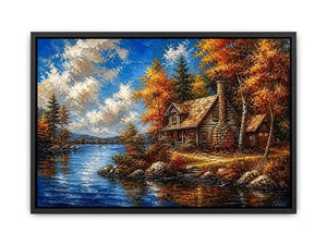 Lakeside autumn cabin retreat