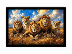 Pride of lions in golden savanna