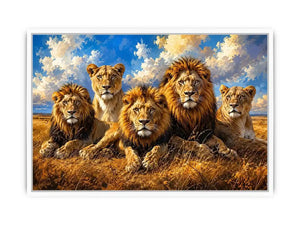 Pride of lions in golden savanna