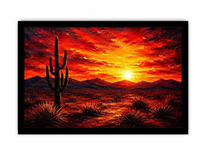 Desert sunset with cactus silhouette