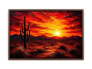 Desert sunset with cactus silhouette