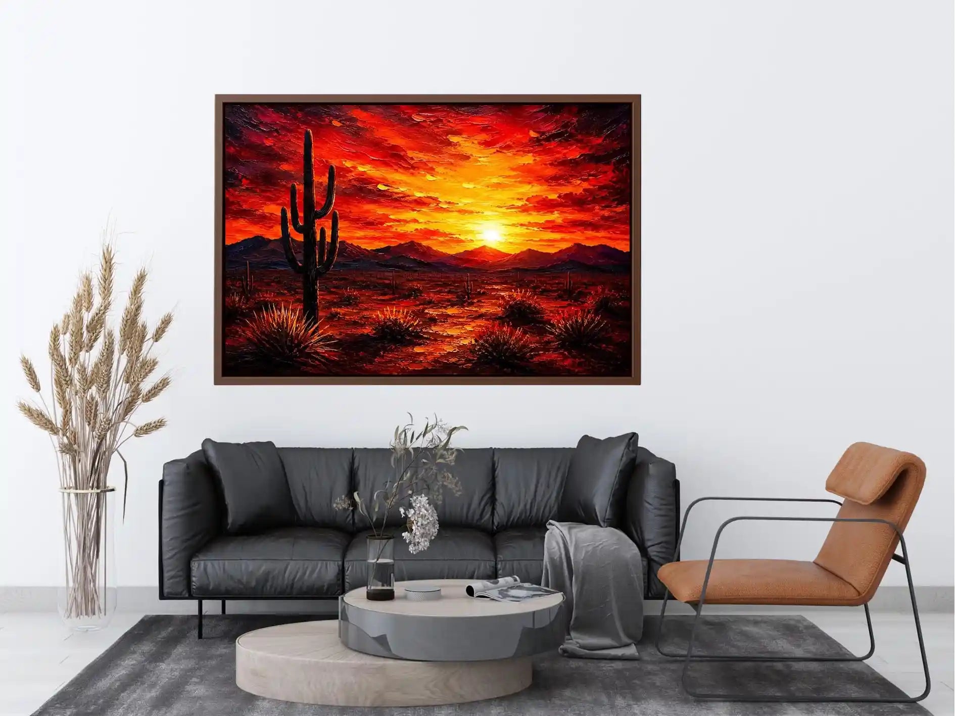 Desert sunset with cactus silhouette