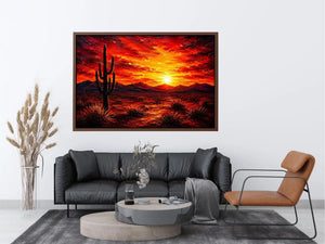 Desert sunset with cactus silhouette