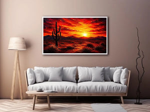Desert sunset with cactus silhouette