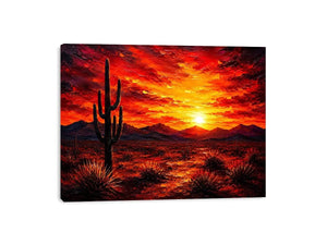 Desert sunset with cactus silhouette