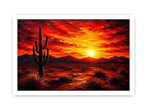 Desert sunset with cactus silhouette