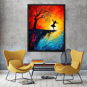 Dancing silhouette against fiery sunset