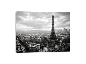Eiffel Tower amid Parisian skyline haze