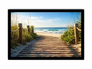 Serene beach pathway to the ocean