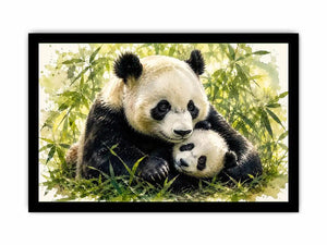 Tender panda embrace in bamboo grove