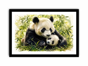 Tender panda embrace in bamboo grove