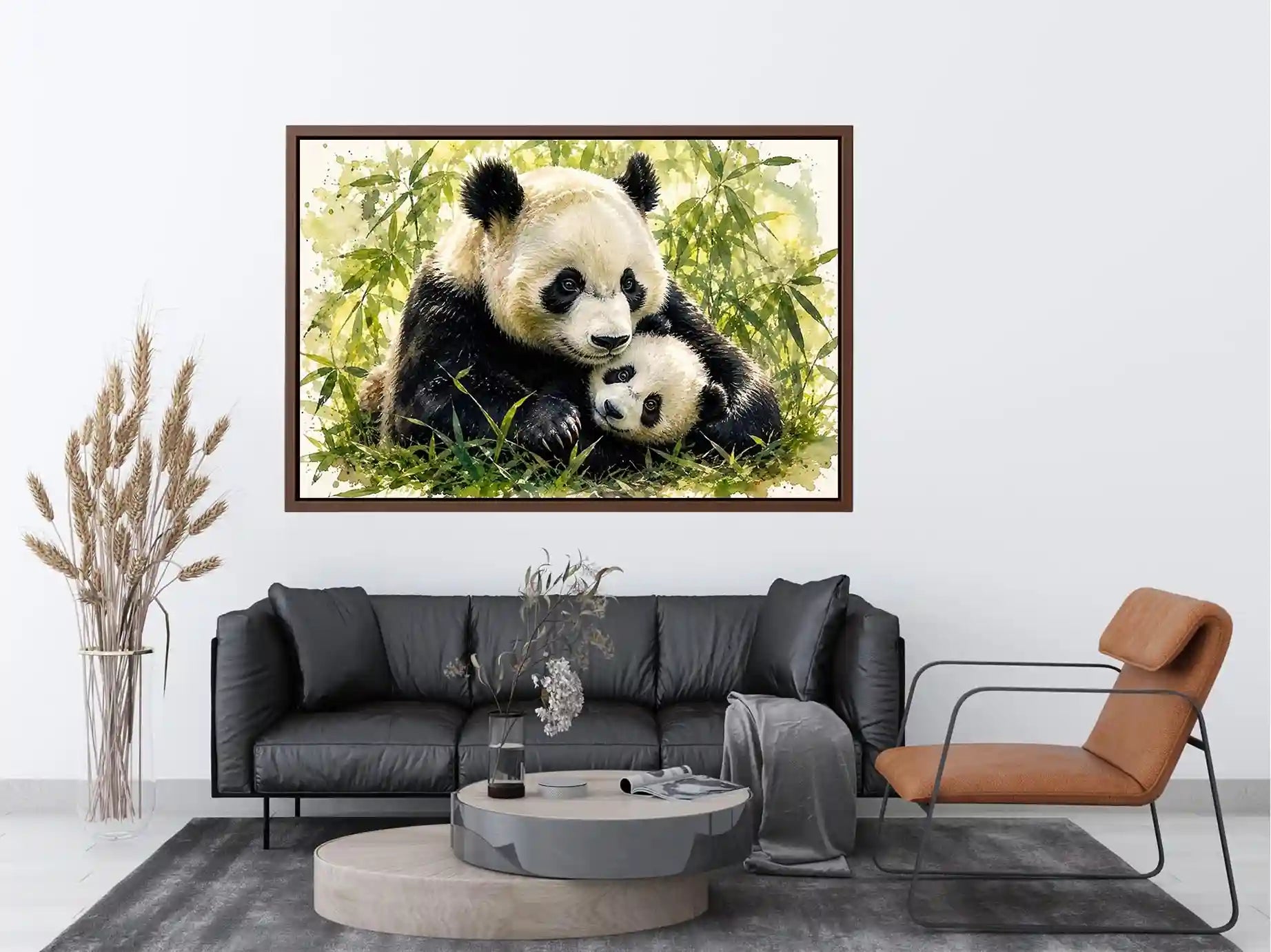 Tender panda embrace in bamboo grove