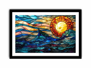 Stained glass ocean and sun mosaic