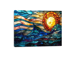 Stained glass ocean and sun mosaic