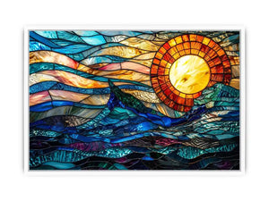 Stained glass ocean and sun mosaic