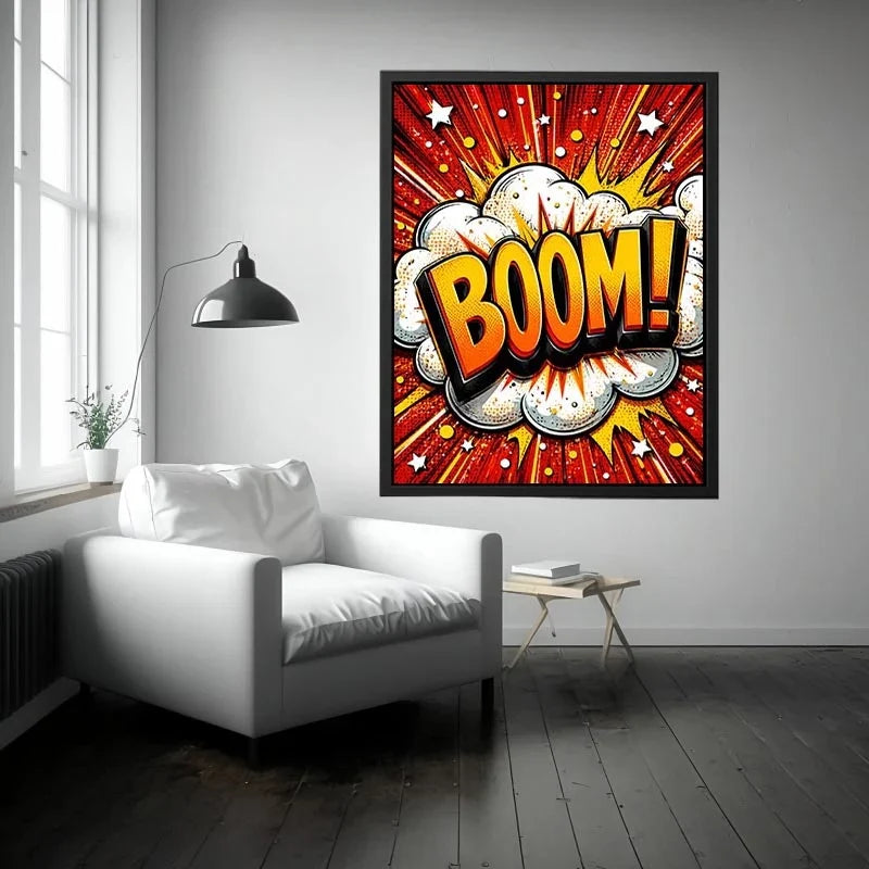 Comic explosion with bold BOOM!