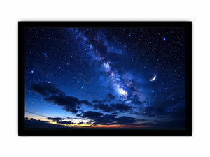 Starry night with crescent moon and clouds