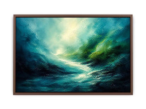 Misty coastal glow with swirling waters