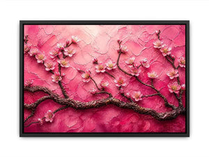 Cherry blossoms on textured pink canvas