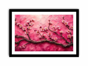 Cherry blossoms on textured pink canvas