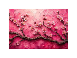 Cherry blossoms on textured pink canvas