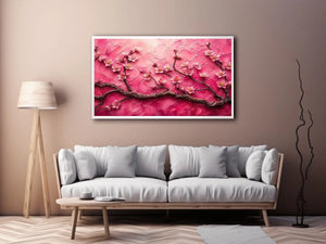 Cherry blossoms on textured pink canvas