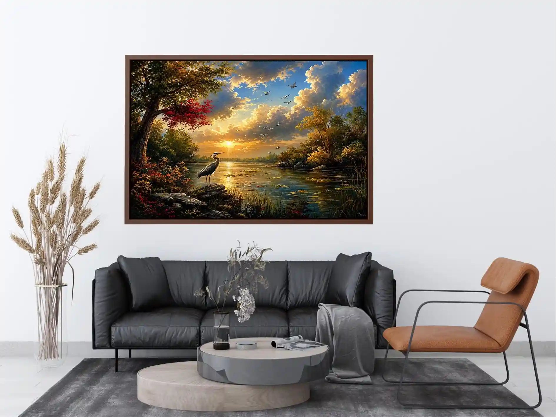 River Landscape Swan Canvas Print
