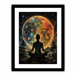 Cosmic meditation under a radiant mandala