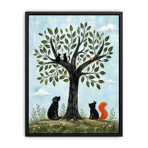 Whimsical woodland companions under a tree