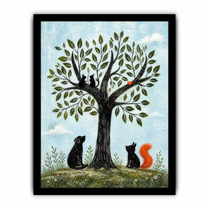 Whimsical woodland companions under a tree