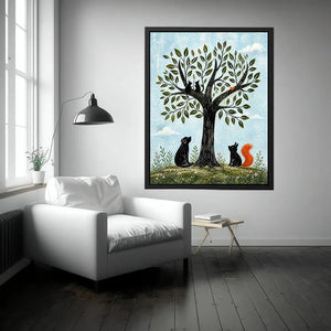 Whimsical woodland companions under a tree