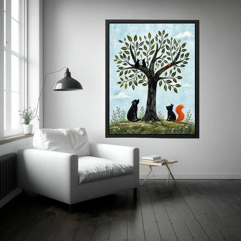 Whimsical woodland companions under a tree